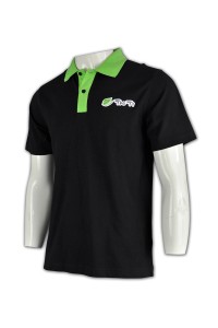 P406polo衫團體制服訂做 撞色胸筒 polo衫團體制服製造商 ball衫訂造     黑色  撞色領螢光綠